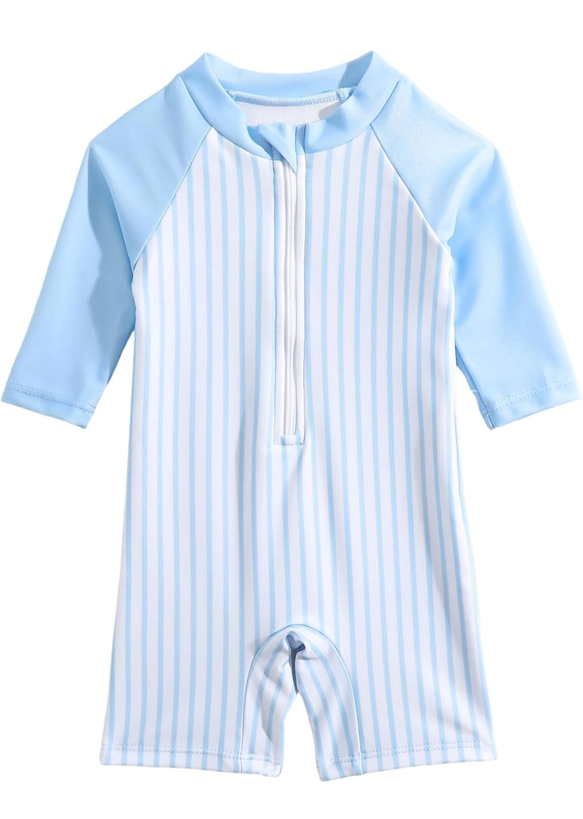 Baby boy swimsuit baby blue and white striped with a crab design