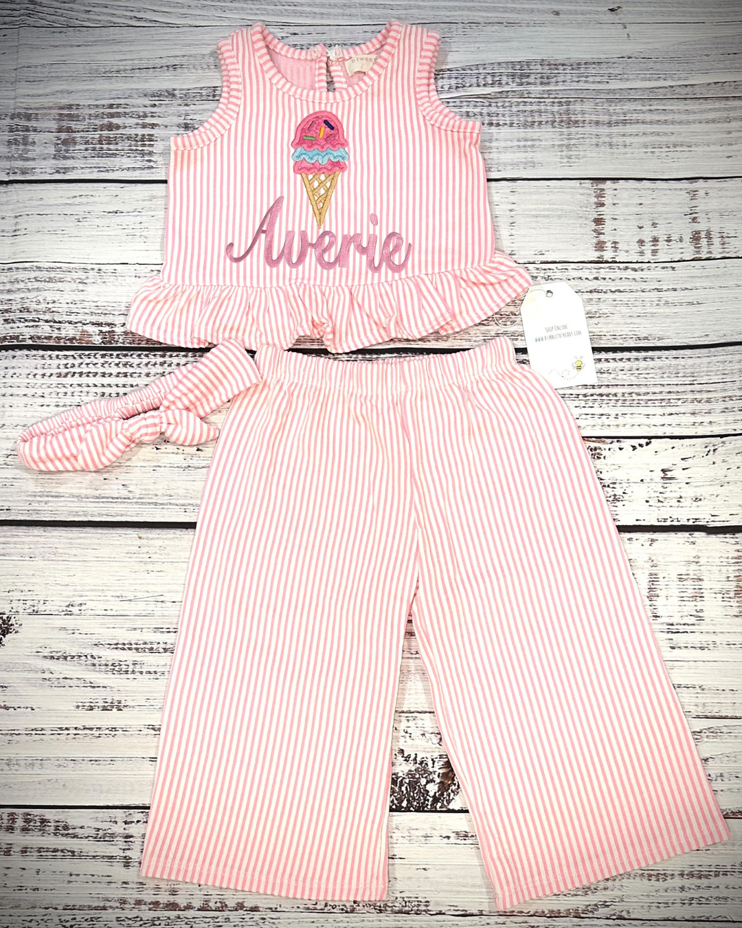 Pink kids tank and pants set with headband