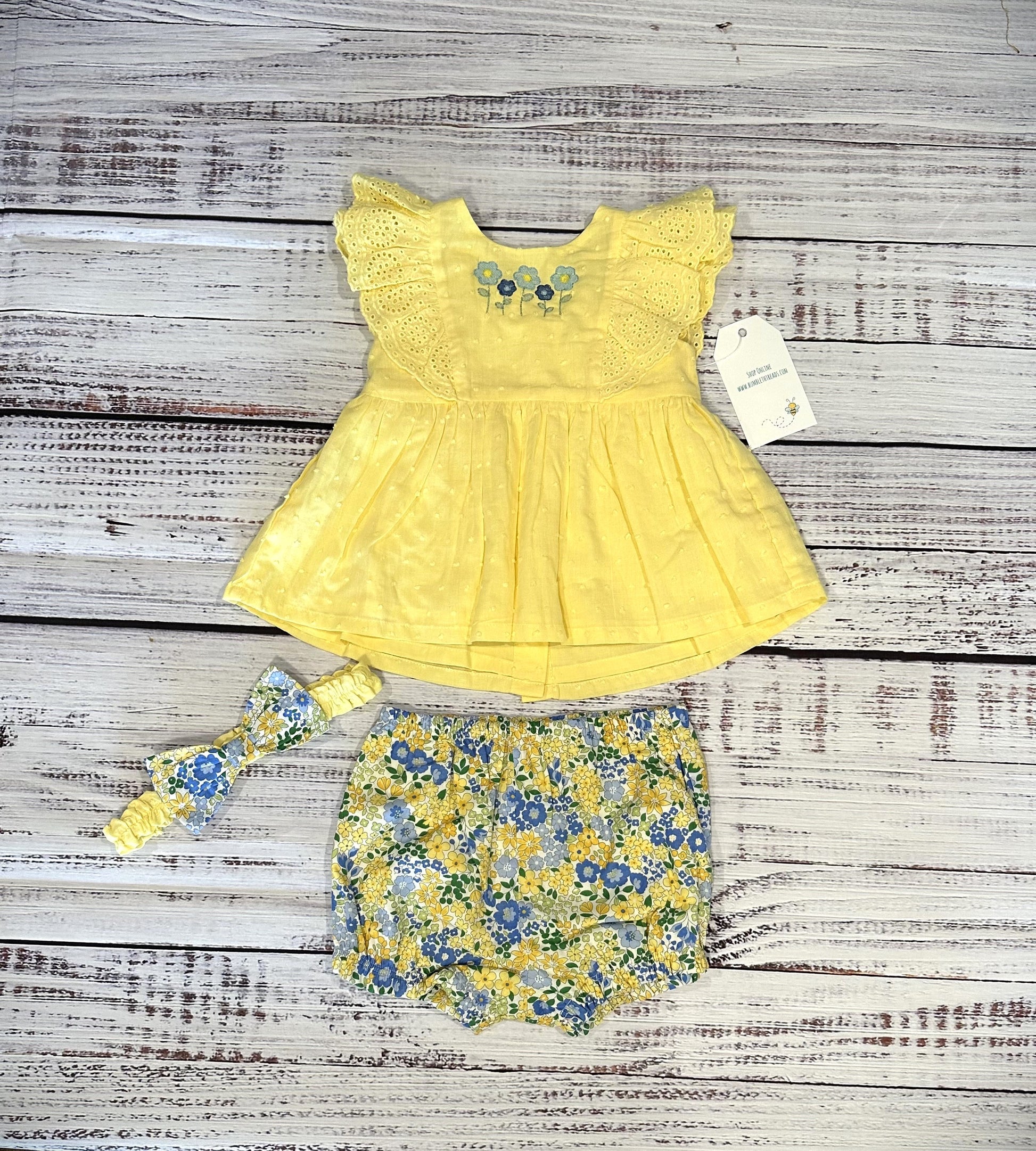 Yellow Floral Blouse and Short Set