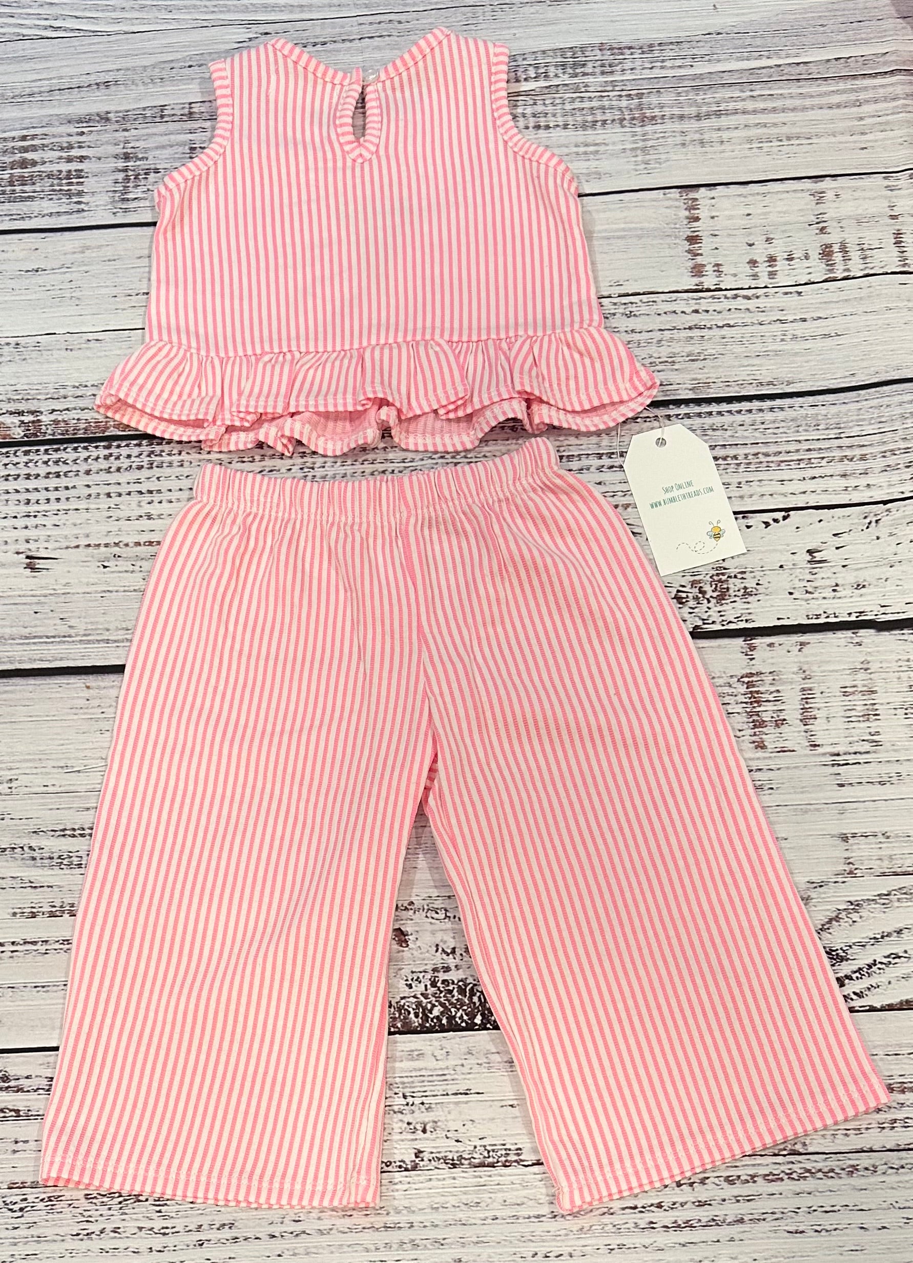 Pink kids tank and pants set with headband