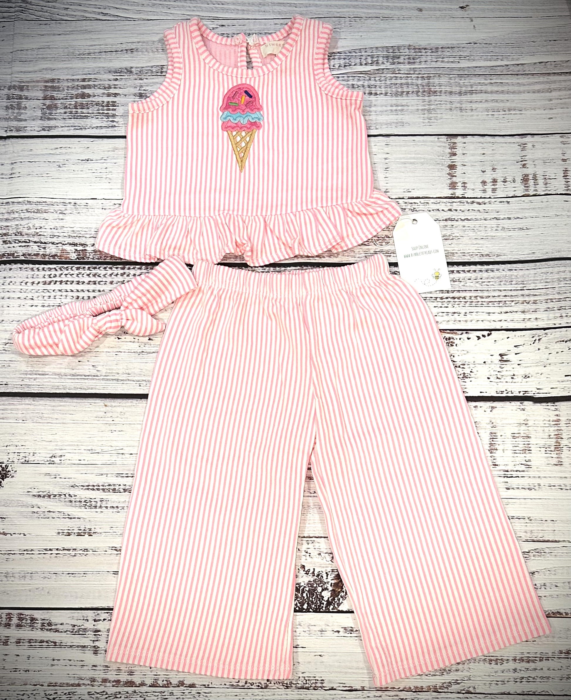 Pink kids tank and pants set with headband
