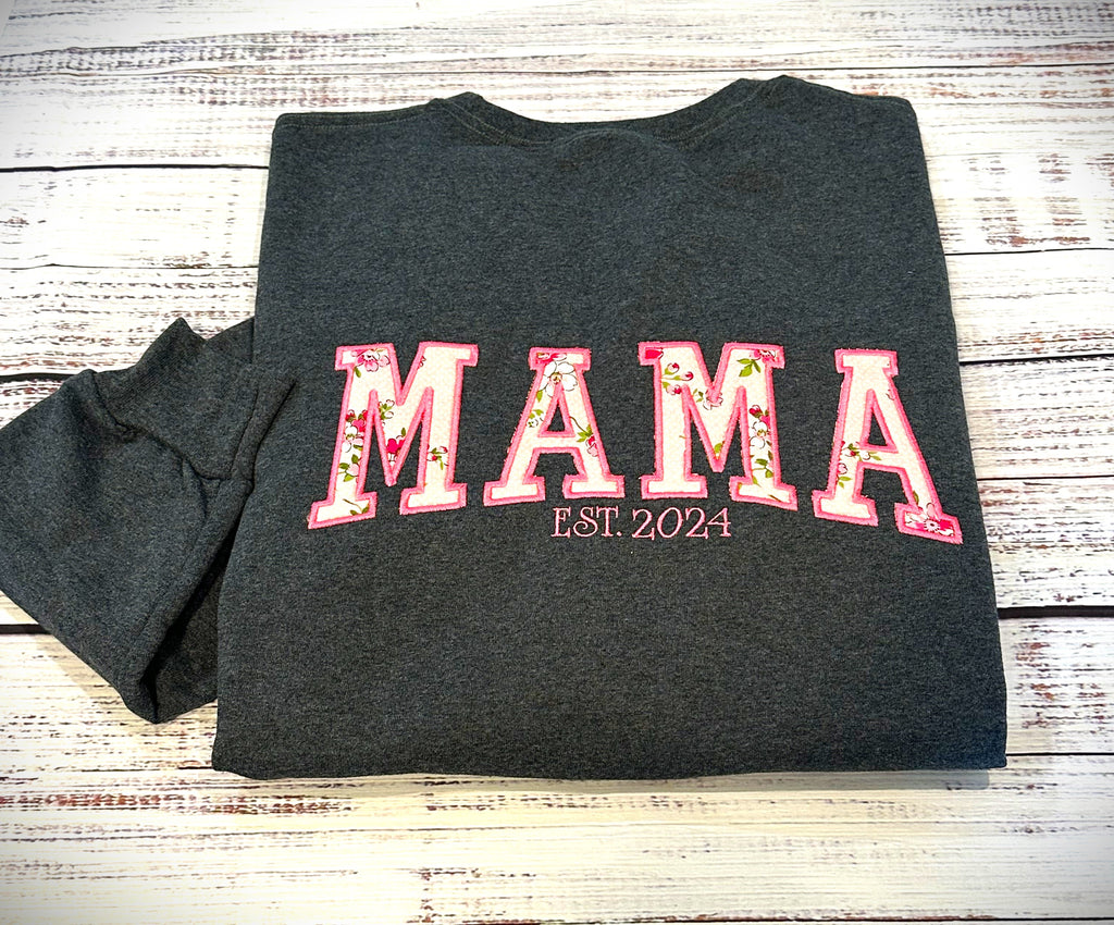 MAMA sweatshirt with a pink floral design